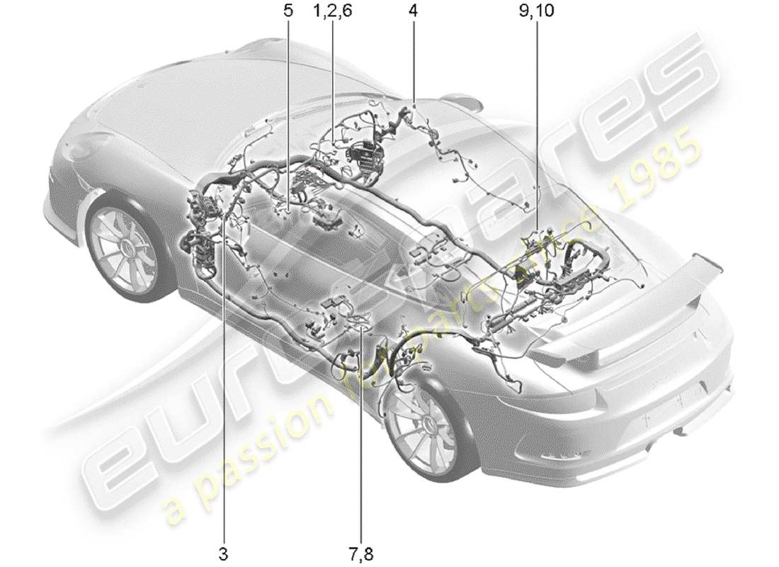 porsche 2017 (991-2 r/gt3/rs) arneses de cableado diagrama de piezas