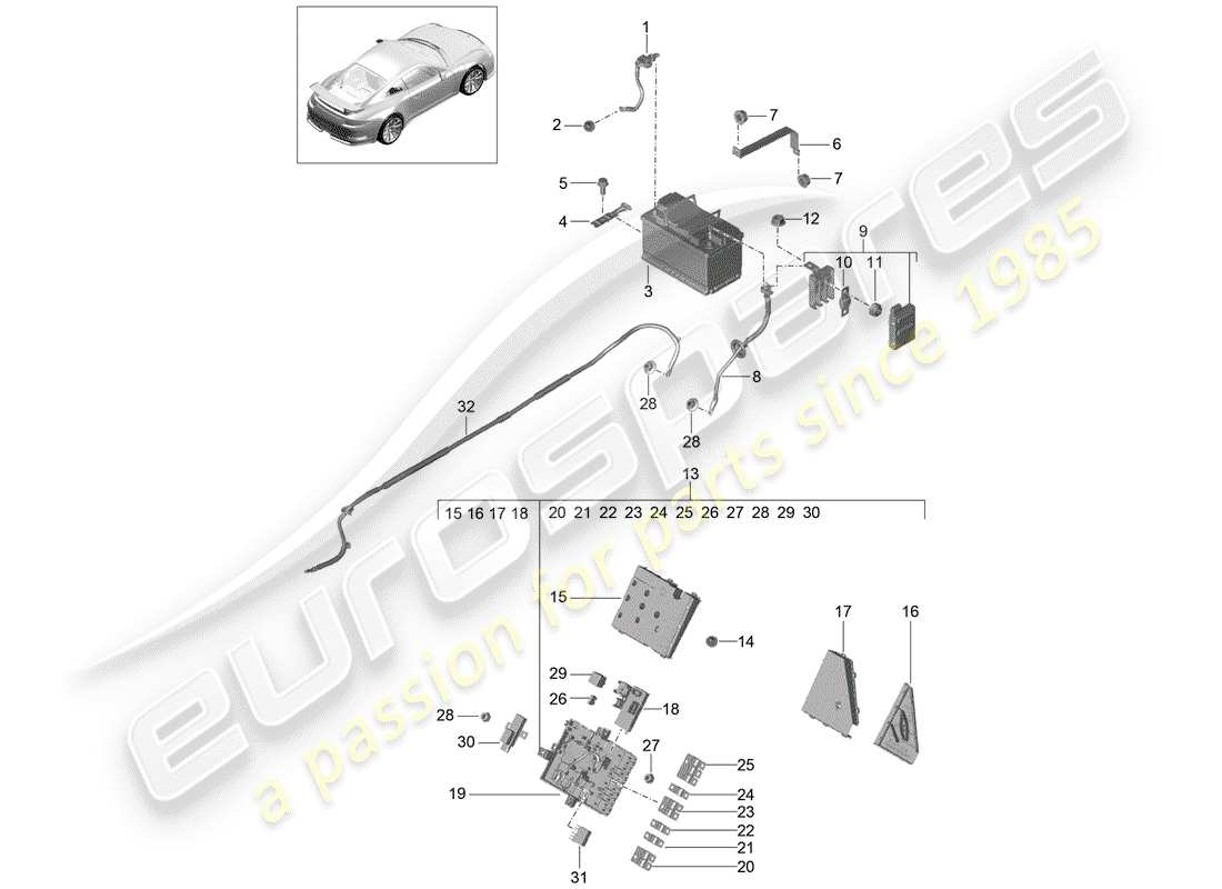 porsche 2017 (991-2 r/gt3/rs) batería diagrama de piezas