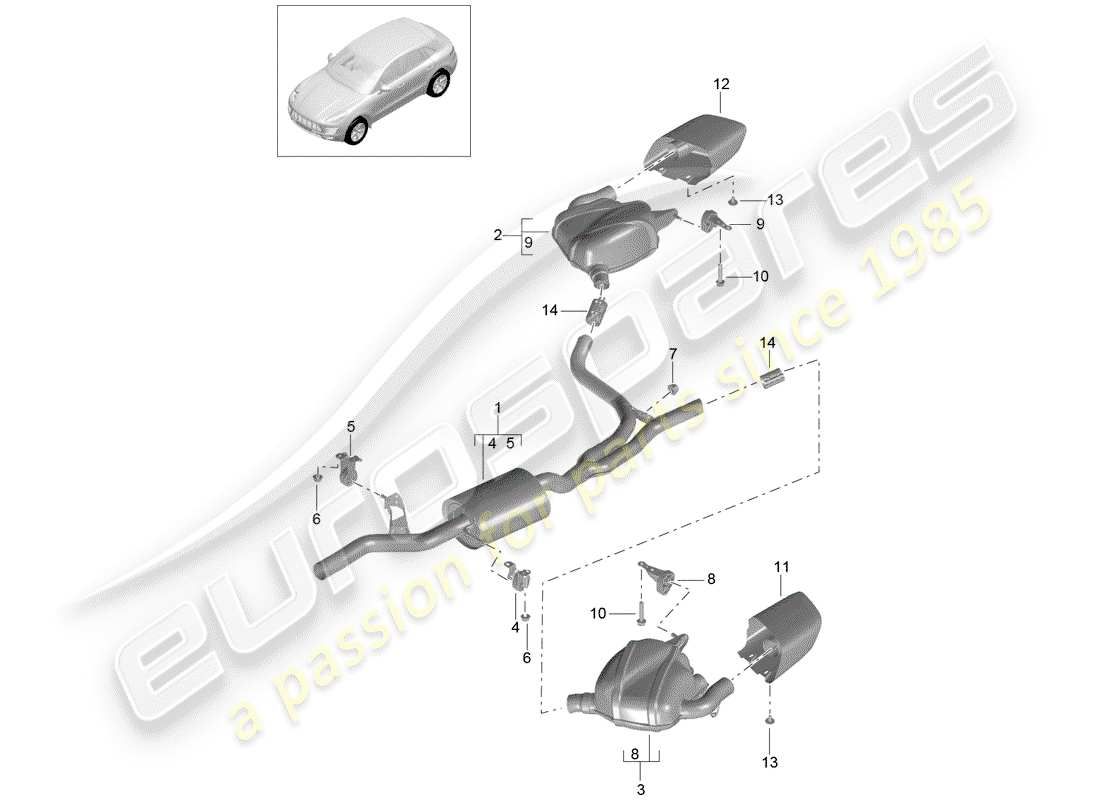 porsche 2017 (macan) diagrama de piezas del sistema de escape