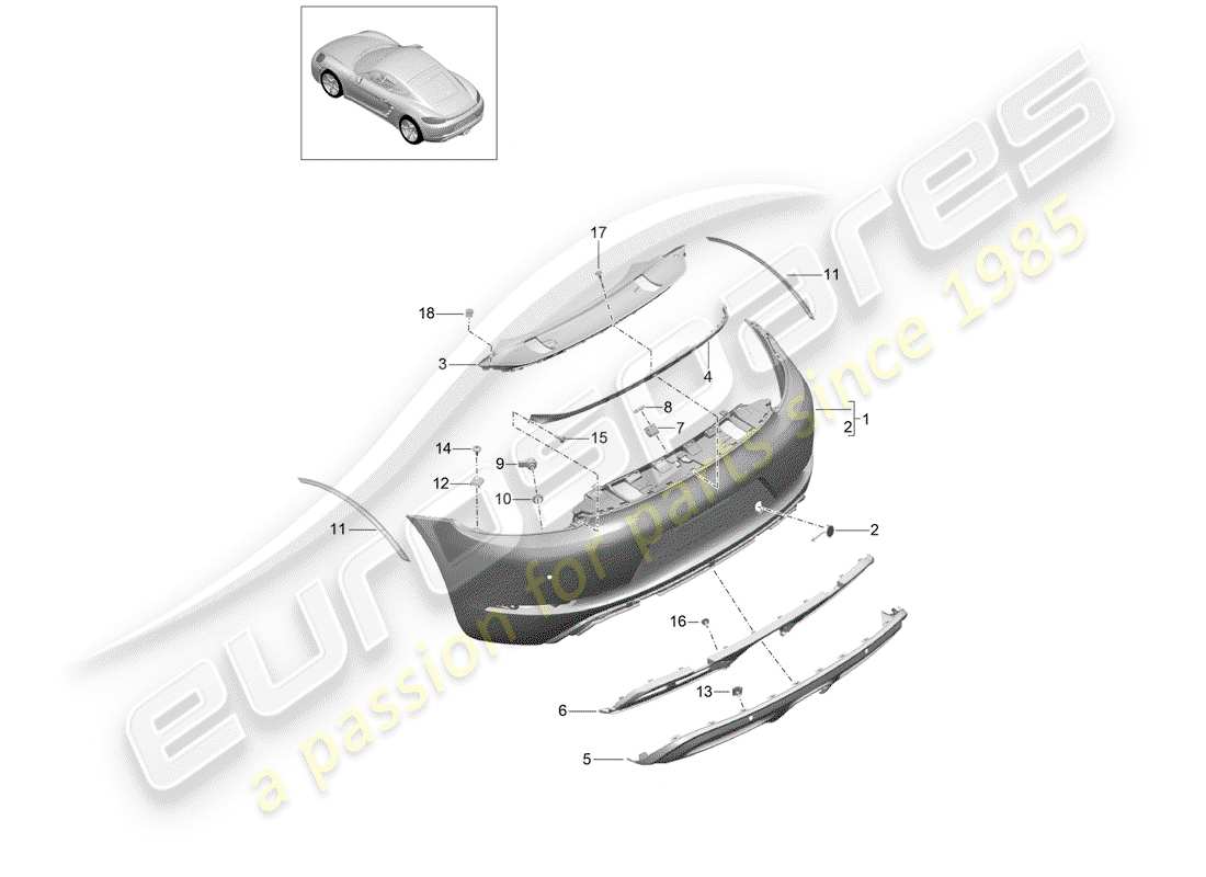 porsche 2020 (718 cayman) parachoque diagrama de piezas