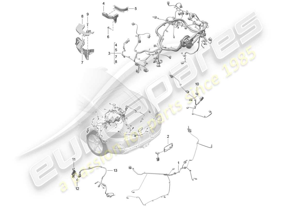 porsche 2019 (718 cayman) arneses de cableado diagrama de piezas