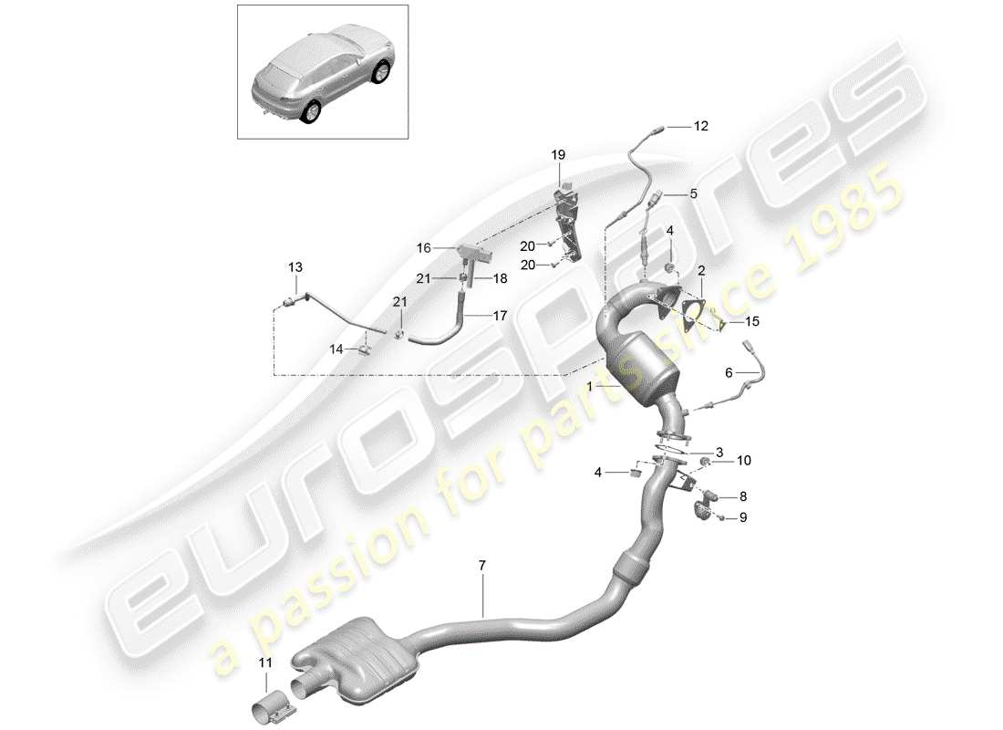 porsche 2016 (macan) sistema de escape diagrama de piezas