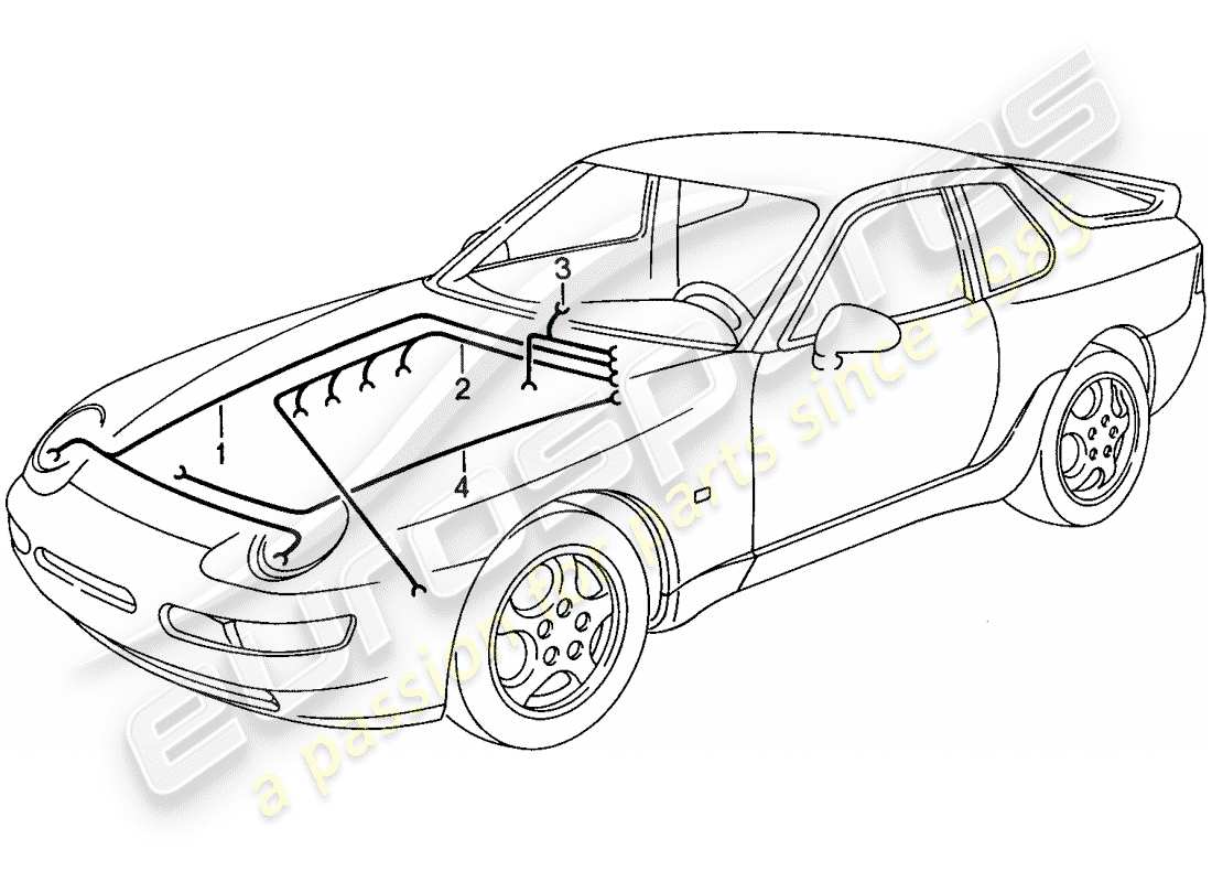porsche 1993 (968) arneses de cableado - compartimiento del motor - calentador - aire acondicionado diagrama de piezas