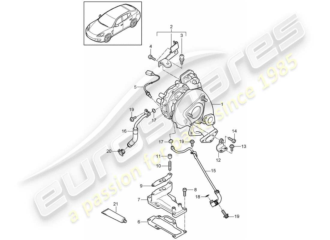 porsche 2015 (panamera 970) turbocompresor de gases de escape diagrama de piezas