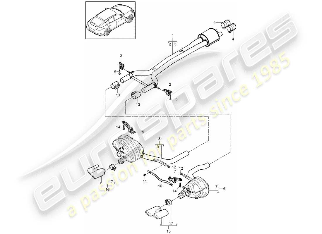 porsche 2010 (panamera 970) diagrama de piezas del sistema de escape