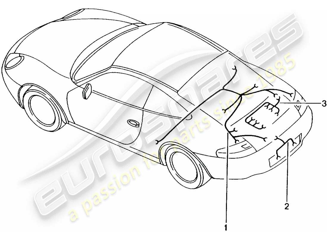 porsche 2002 (996 gt3) mazo de cables - parte trasera - luz de matrícula - motor - kit de reparación - sistema freno antibloqueo -abs- - indicador de desgaste de pastillas de freno - eje trasero diagrama de piezas