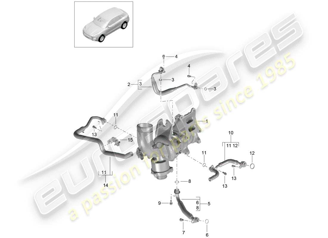 porsche 2016 (macan) línea de presión de aceite diagrama de piezas