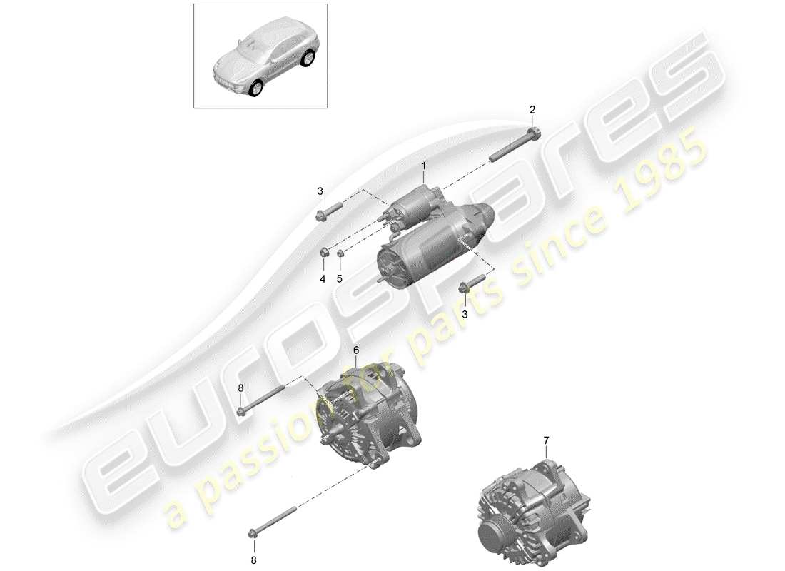 porsche 2014 (macan) diagrama de piezas del arranque