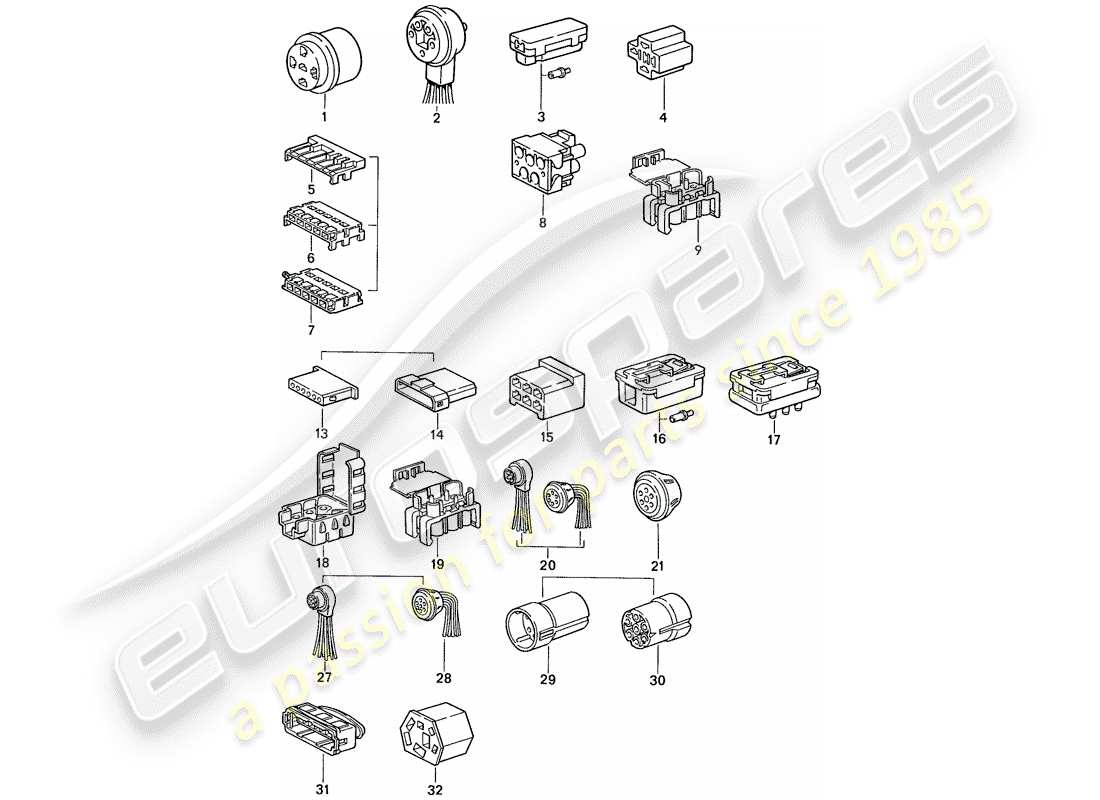 porsche 1990 (944) carcasa del conector diagrama de piezas