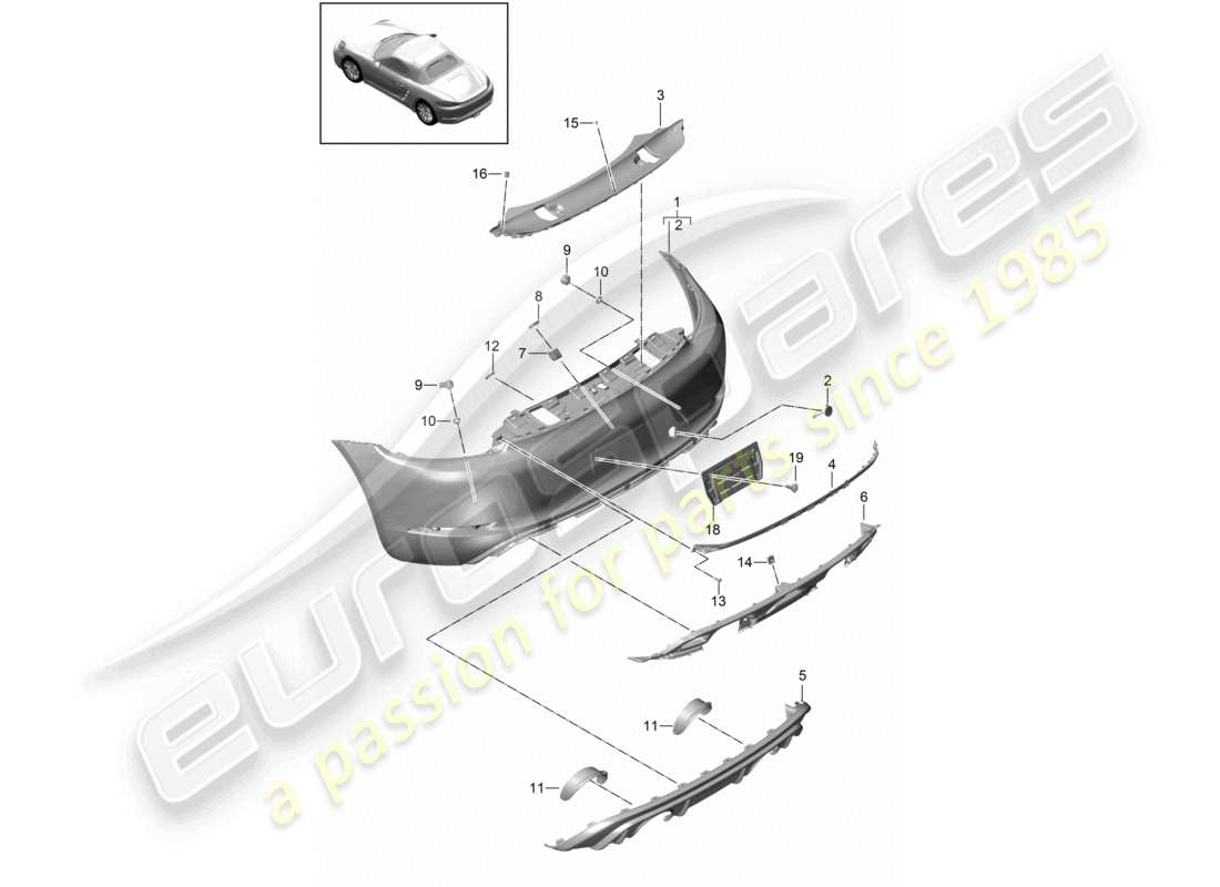 porsche 2020 (718 boxster) parachoques trasero gts 4.0 diagrama de piezas