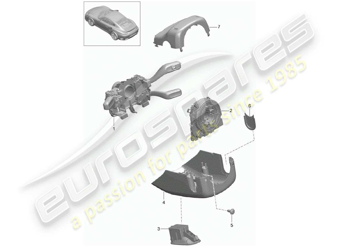 porsche 2016 (991-1 turbo) interruptor de la columna de dirección diagrama de piezas
