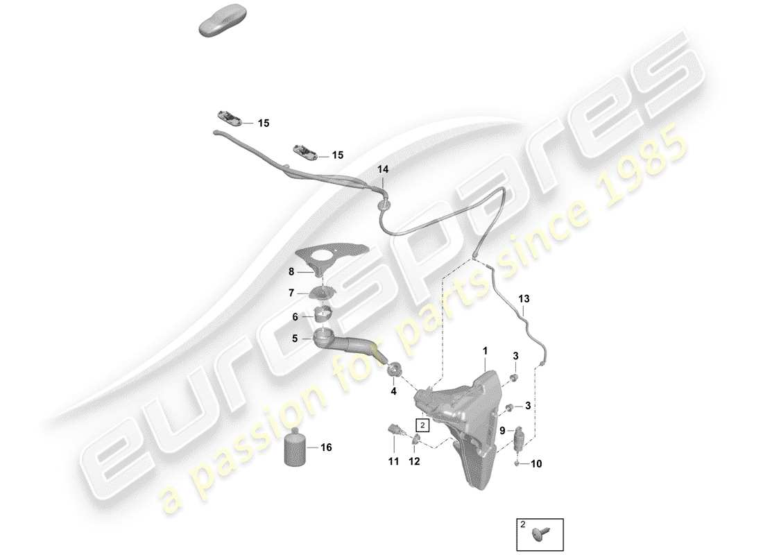 porsche 2020 (718 boxster spyder) windshield washer unit diagrama de piezas