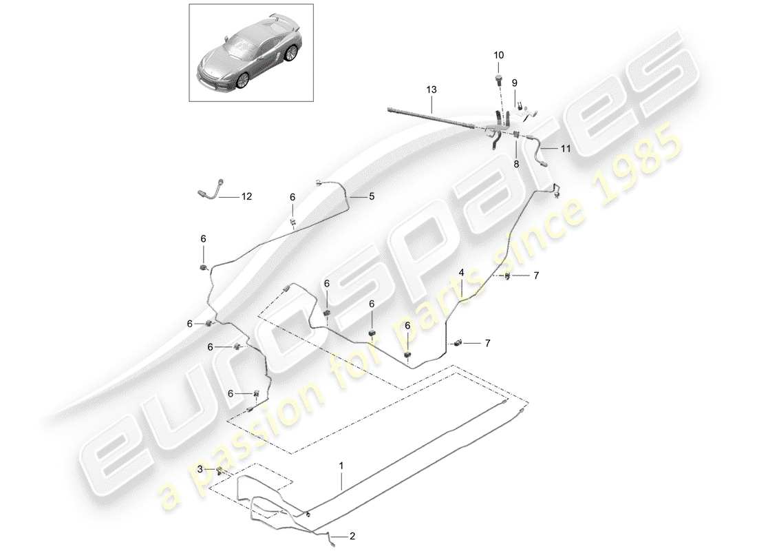 porsche 2016 (981 cayman gt4) líneas de freno diagrama de piezas