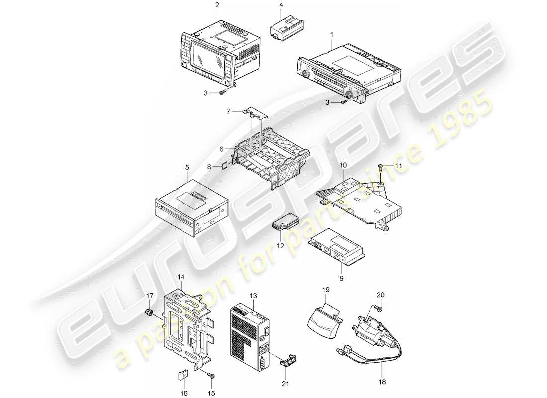 porsche 2005 (cayenne e1 9pa) diagrama de piezas de la unidad de radio