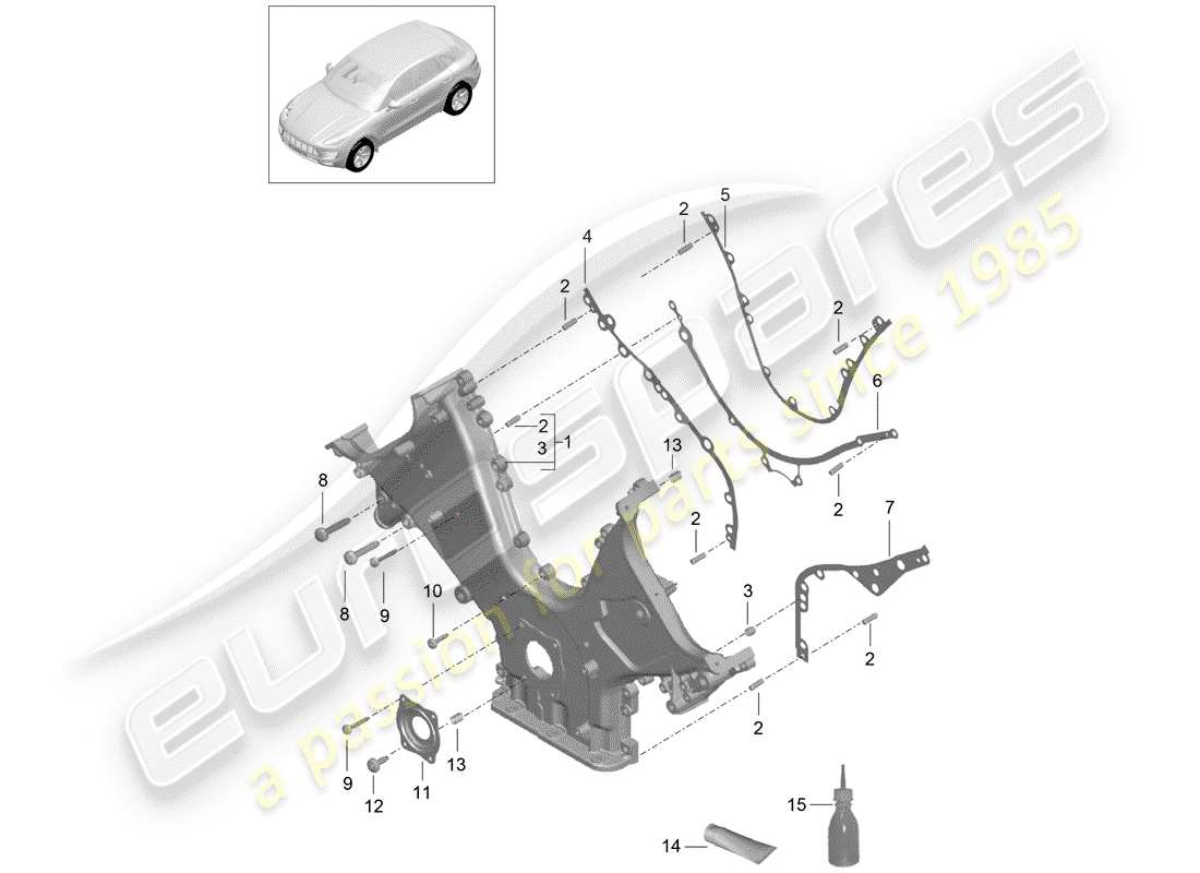 porsche 2016 (macan) diagrama de piezas de la cubierta de distribución
