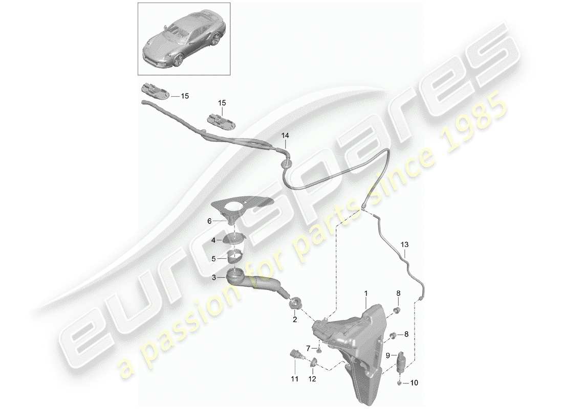 porsche 2016 (991-1 turbo) windshield washer unit diagrama de piezas