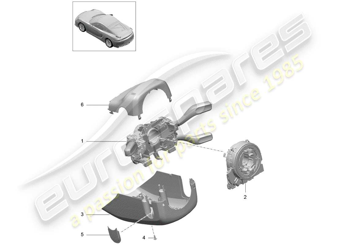 porsche 2016 (981 cayman gt4) interruptor de la columna de dirección diagrama de piezas