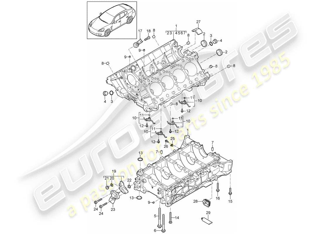 porsche 2010 (panamera 970) crankcase diagrama de piezas