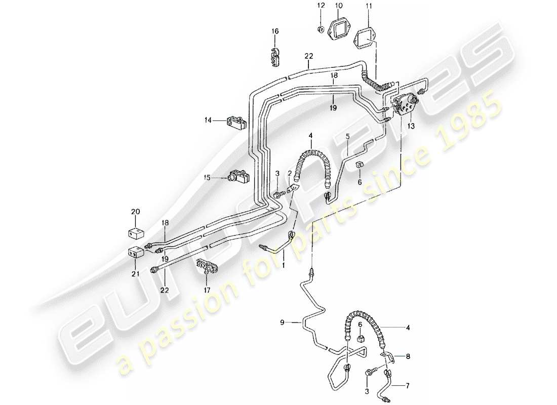 porsche 2002 (996 gt3) línea de freno - eje delantero - bajos - línea de vacío diagrama de piezas
