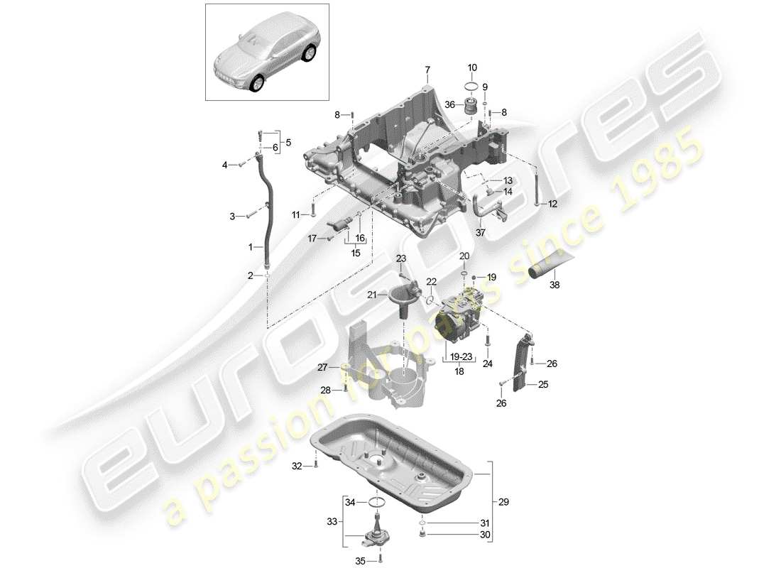 porsche 2018 (macan) oil-conducting housing diagrama de piezas