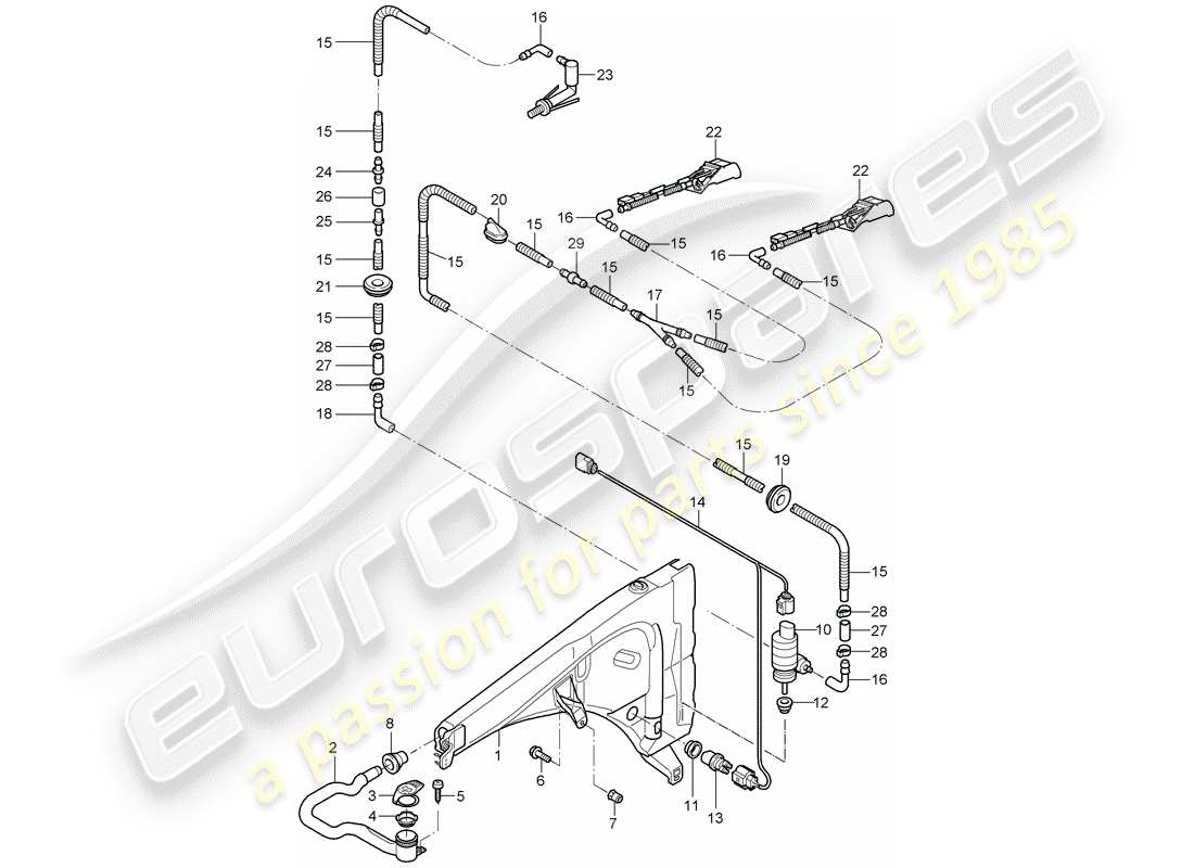 porsche 2010 (cayenne e1 9pa) windshield washer unit diagrama de piezas