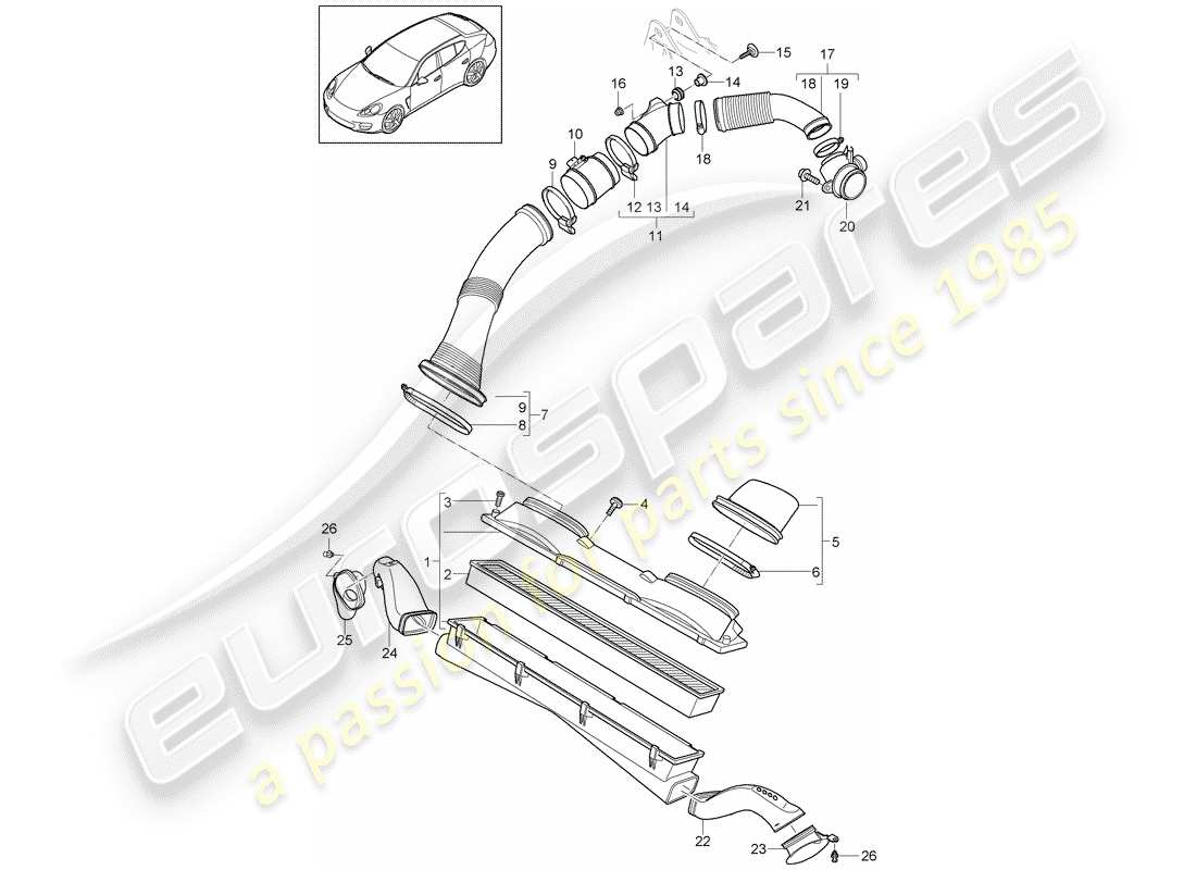 porsche 2010 (panamera 970) sistema de limpieza de aire diagrama de piezas