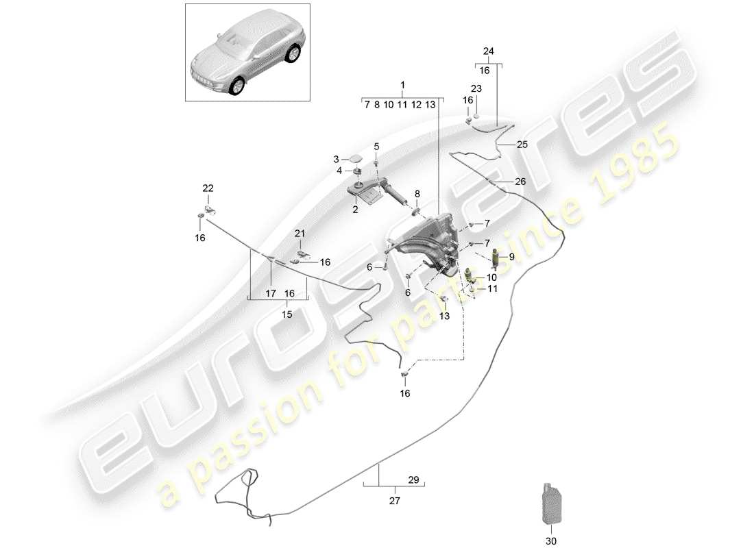 porsche 2016 (macan) windshield washer unit diagrama de piezas