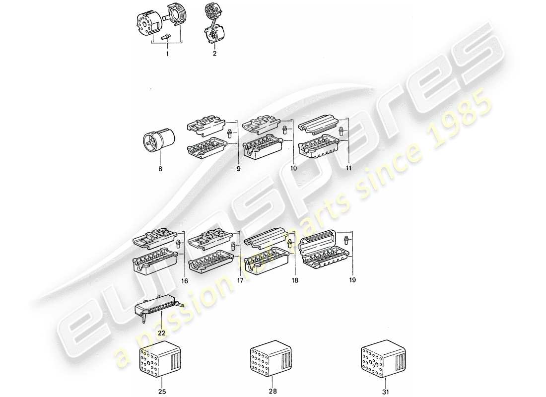 porsche 1987 (911) carcasa del conector diagrama de piezas