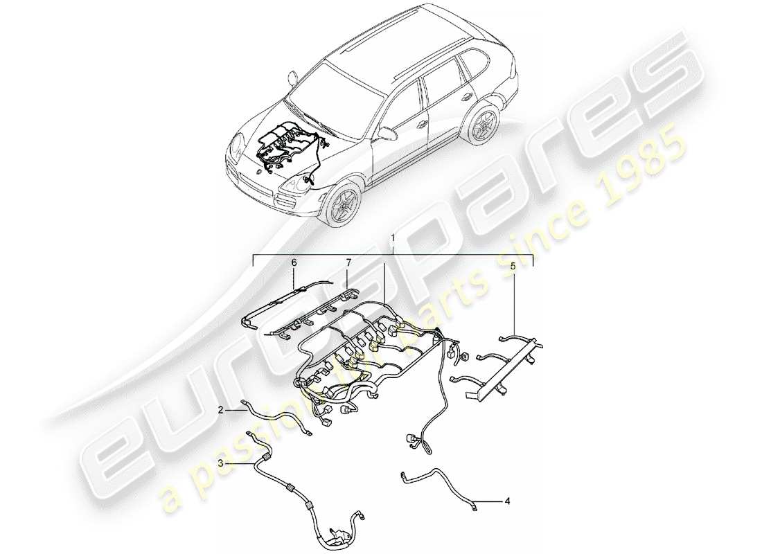 porsche 2006 (cayenne e1 9pa) diagrama de piezas del arnés