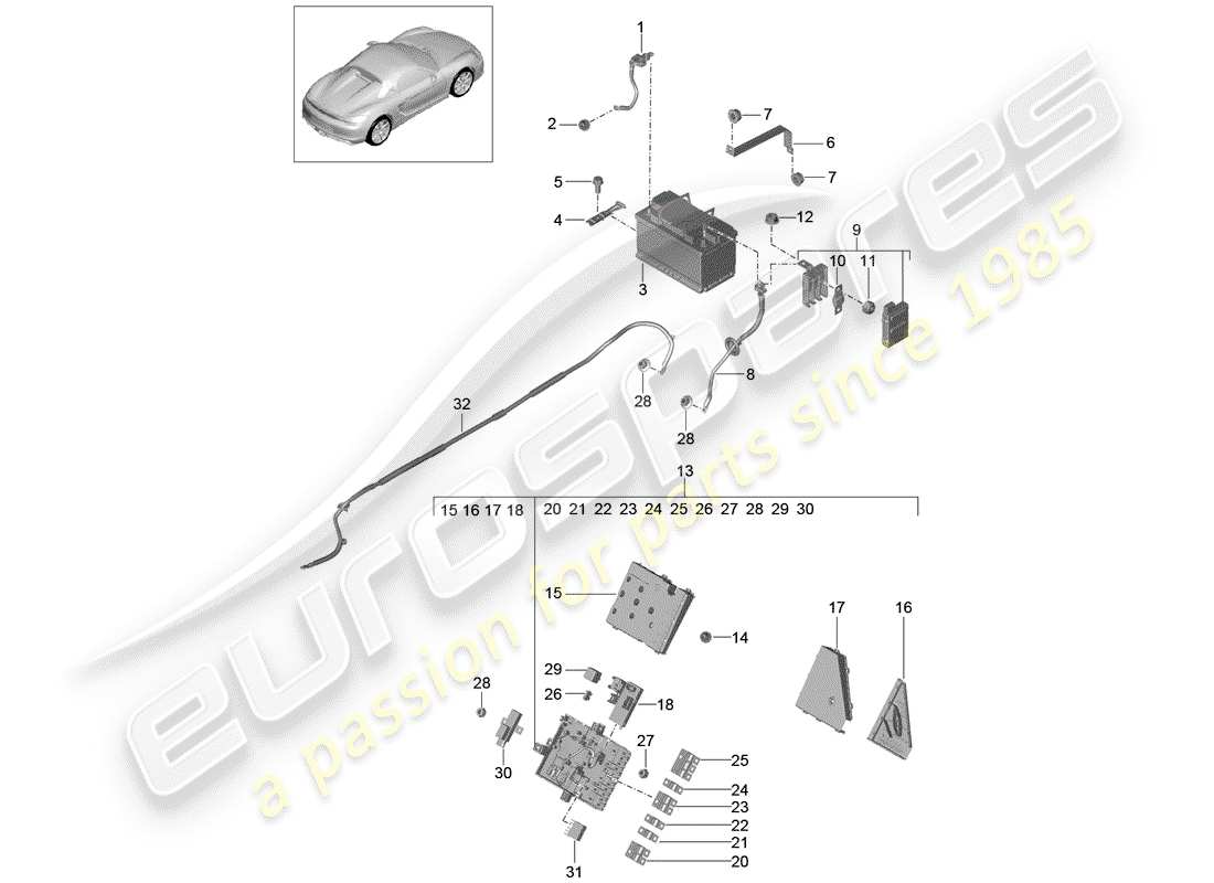 porsche 2016 (981 boxster spyder) diagrama de piezas de la batería
