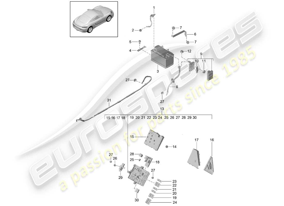 porsche 2017 (718 cayman) diagrama de piezas de la batería