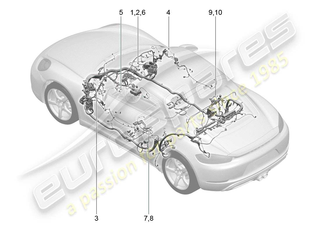 porsche 2017 (718 cayman) arneses de cableado diagrama de piezas