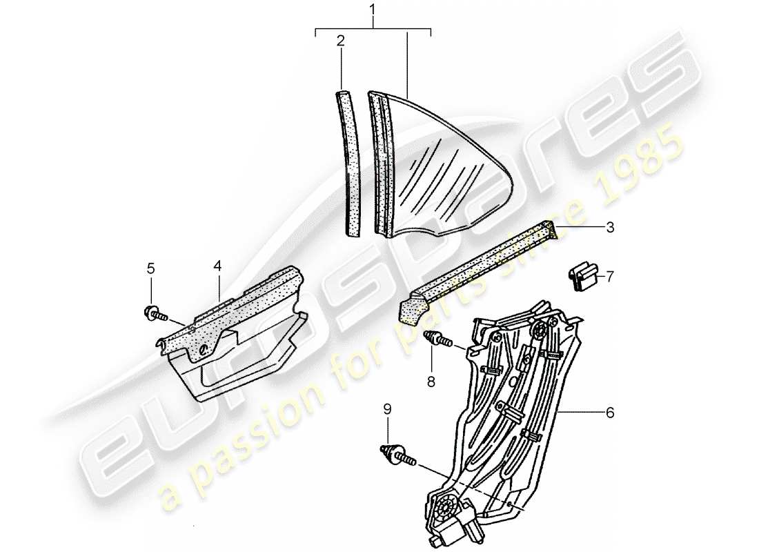porsche 2003 (996 turbo / gt2) diagrama de piezas de la ventana lateral