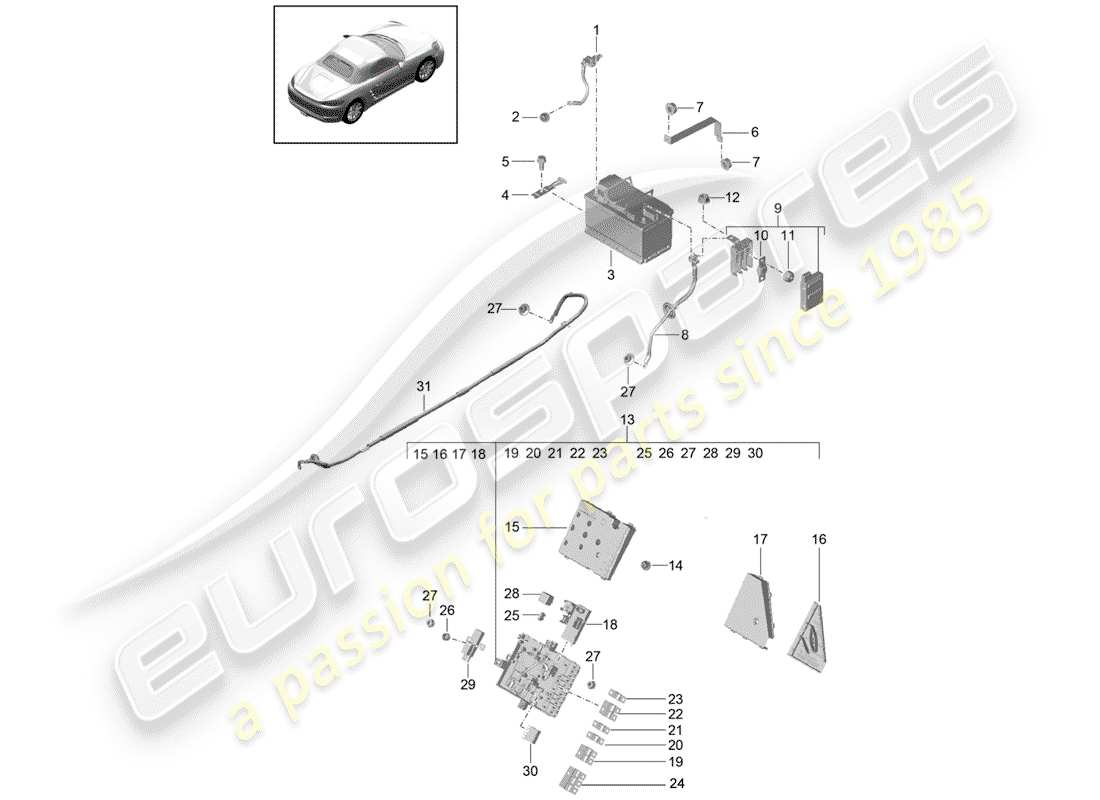 porsche 2020 (718 boxster) batería diagrama de piezas