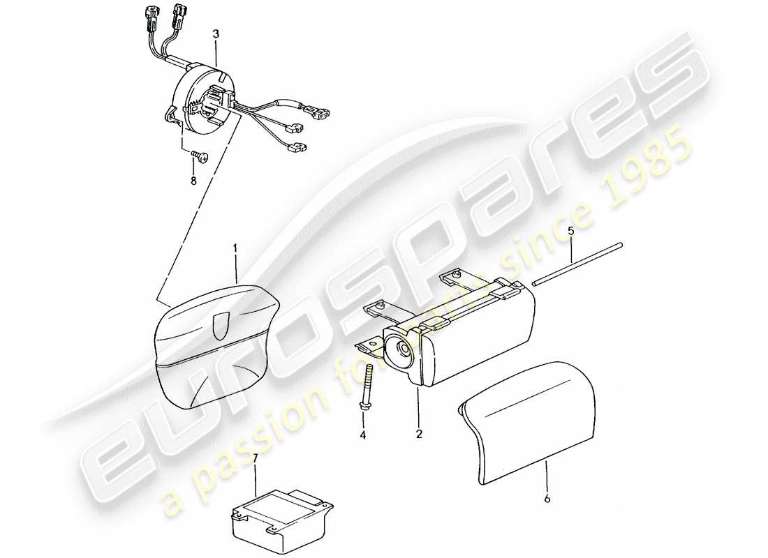 porsche 2002 (996 gt3) diagrama de piezas del airbag