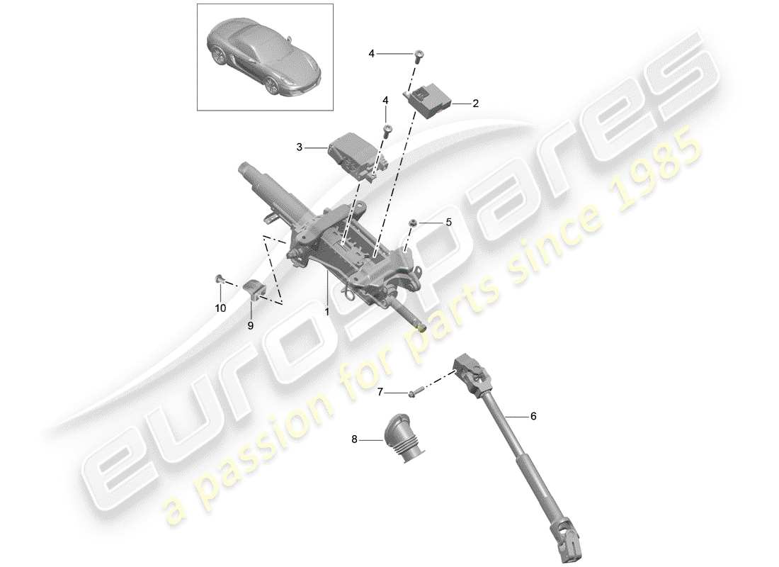 porsche 2015 (981 boxster) columna de dirección diagrama de piezas
