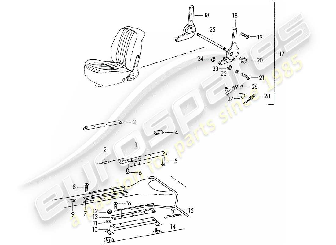 porsche 356b/356c (1962) riel del asiento - soporte del riel del asiento - y - mecanismo del asiento reclinable diagrama de piezas