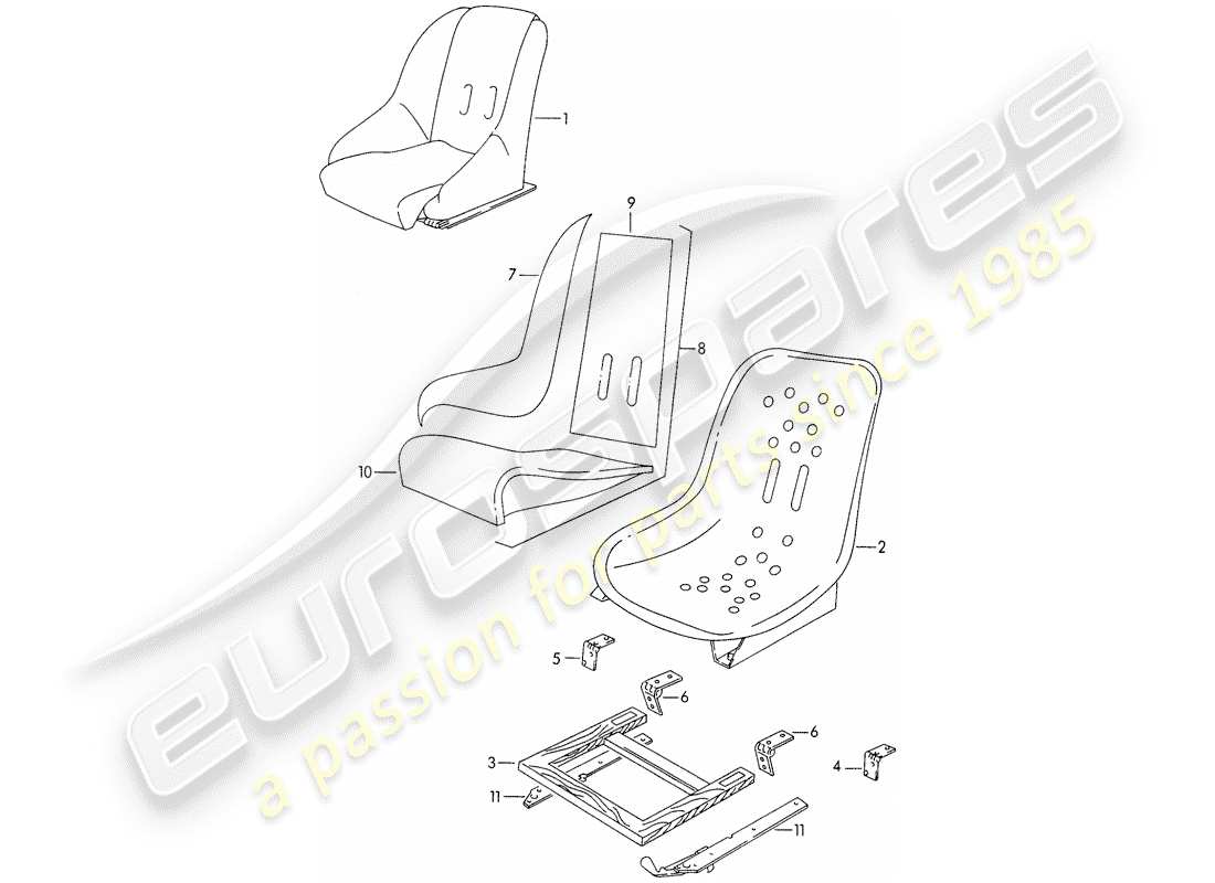 porsche 1954 (356/356a) diagrama de piezas del asiento delantero