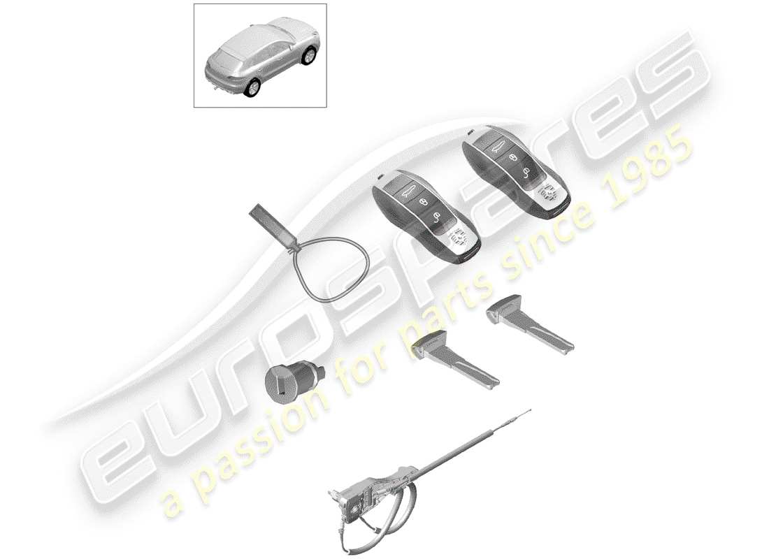 porsche 2015 (macan) 1 juego de cilindros de cerradura con diagrama de piezas