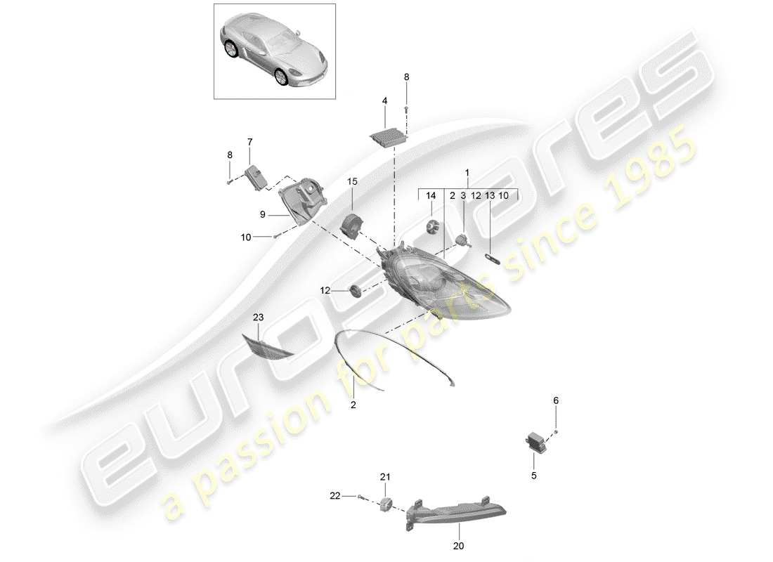 porsche 2018 (718 cayman) diagrama de piezas del faro