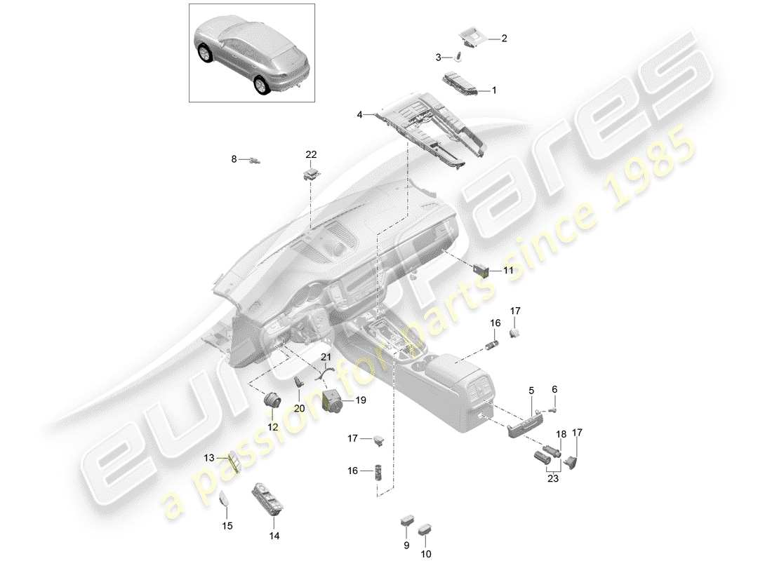 porsche 2018 (macan) switch diagrama de piezas