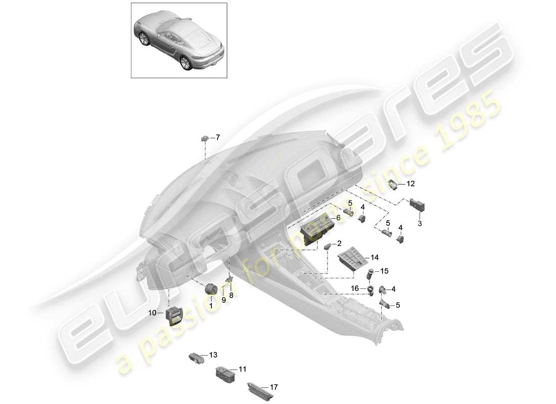 porsche 2019 (718 cayman) diagrama de piezas del interruptor