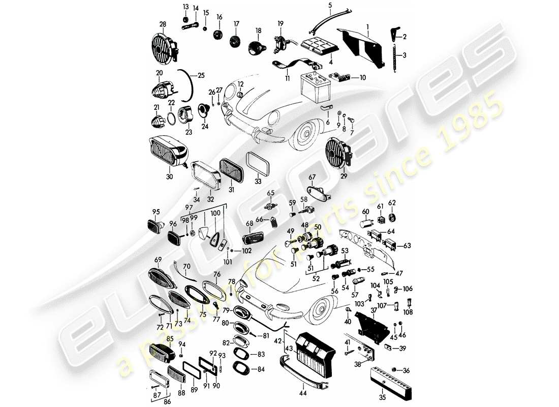 porsche 1962 (356b/356c) faro - e - interruptor - batería diagrama de piezas