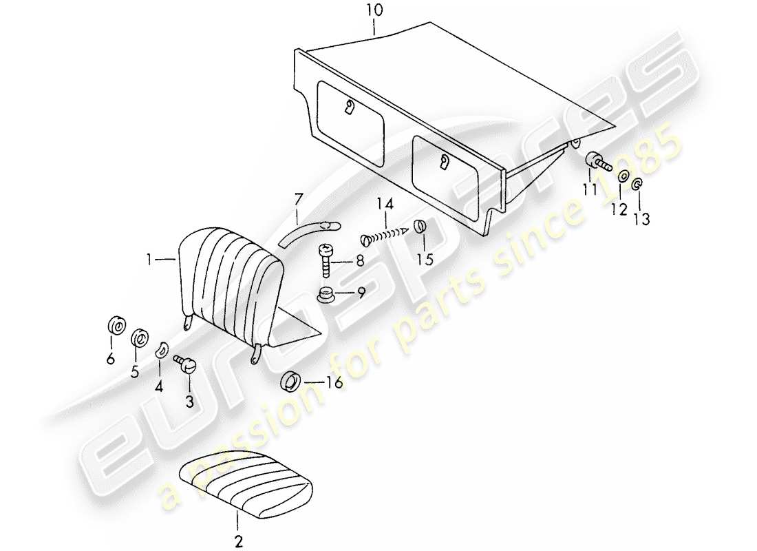 porsche 1973 (911) asiento de emergencia diagrama de piezas