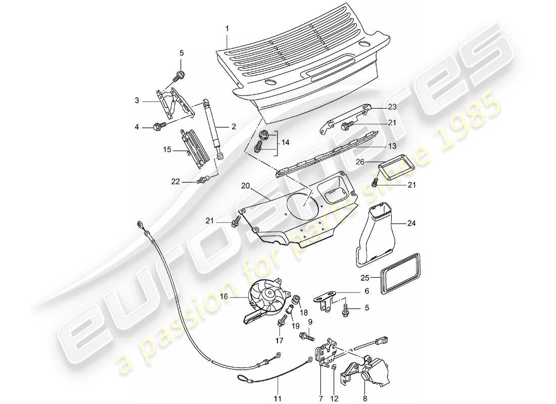 porsche 2001 (996 turbo / gt2) diagrama de piezas de la cubierta
