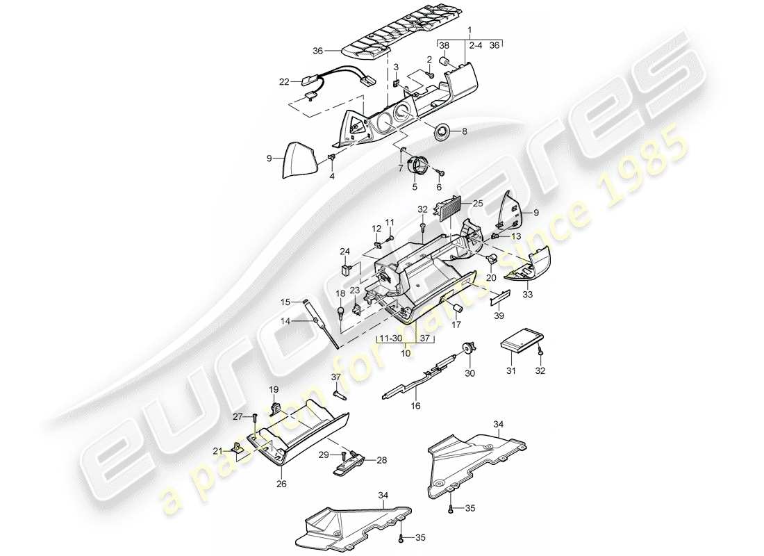 porsche 2008 (987 cayman) guantera diagrama de piezas