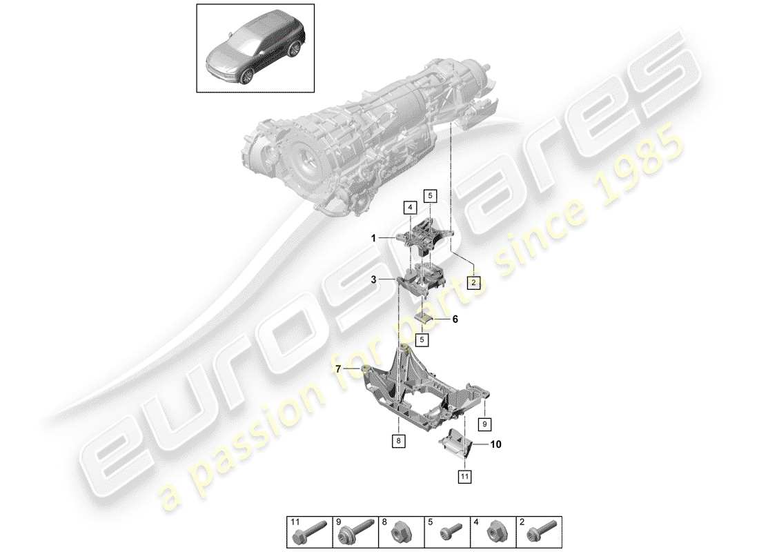 porsche 2020 (cayenne e3 9ya/9yb) diagrama de piezas de montaje de la caja de cambios