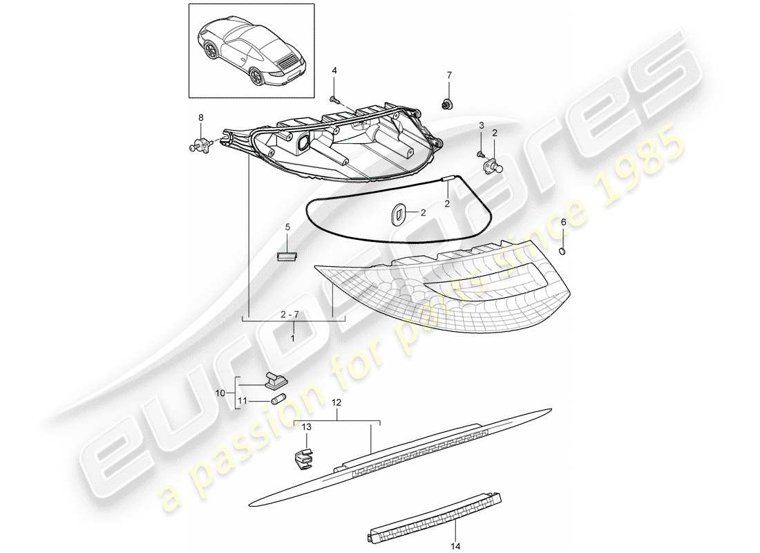 porsche 2011 (997-2) diagrama de piezas de la luz trasera