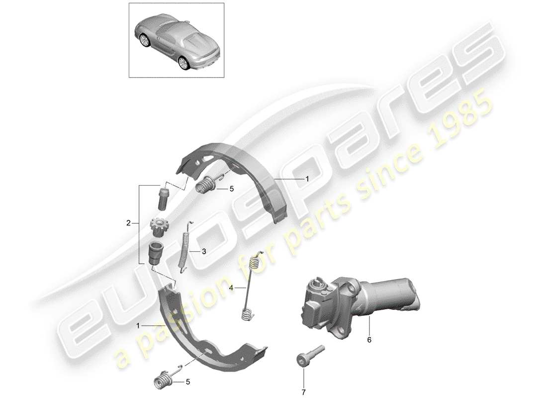 porsche 2016 (981 boxster spyder) diagrama de piezas del freno de estacionamiento