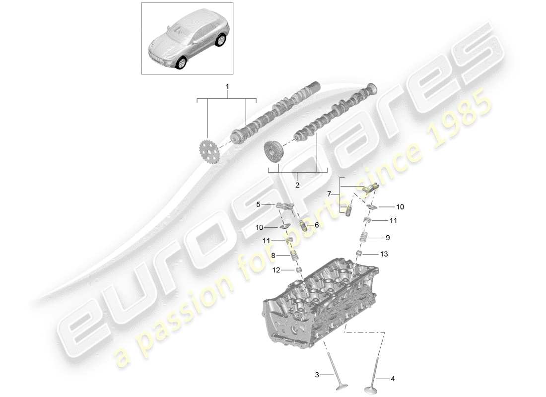 porsche 2015 (macan) árbol de levas, válvulas diagrama de piezas